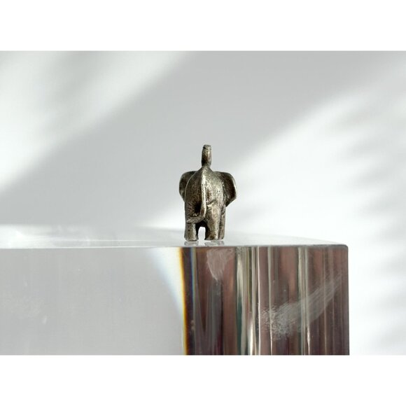 Silver Toned Carved Lucky Elephant Teeny Tiny Figural Vintage Pendant | Charm - Picture 9 of 9